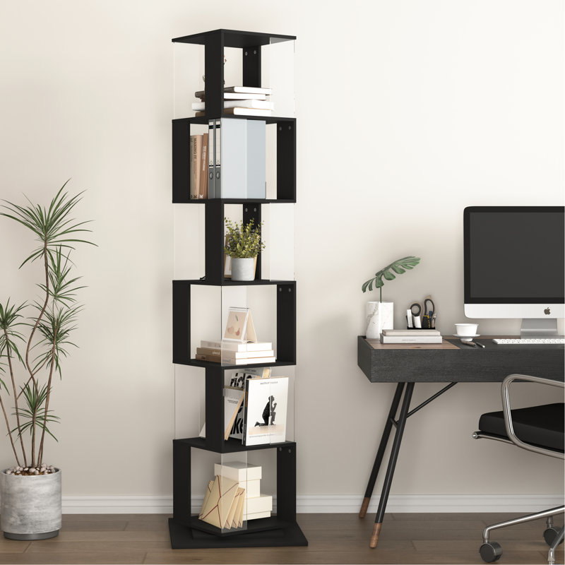 Bibliothèque rotative avec placage en bois - peu encombrante, design moderne et polyvalent pour le salon, grande capacité, facile à installer