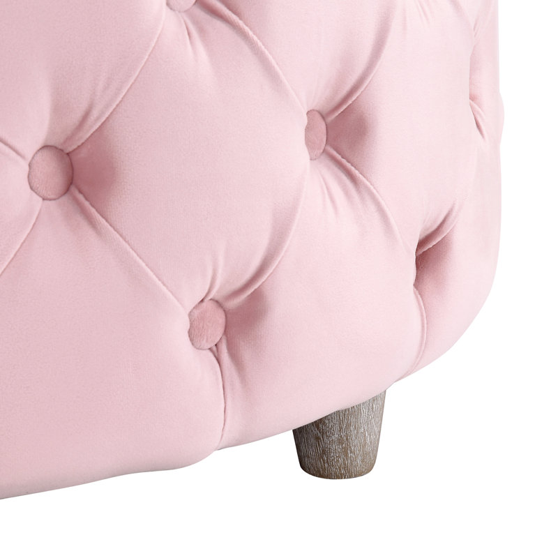 Repose-pieds de rangement rond en velours de 29,5 po Kirsten, Velours rose