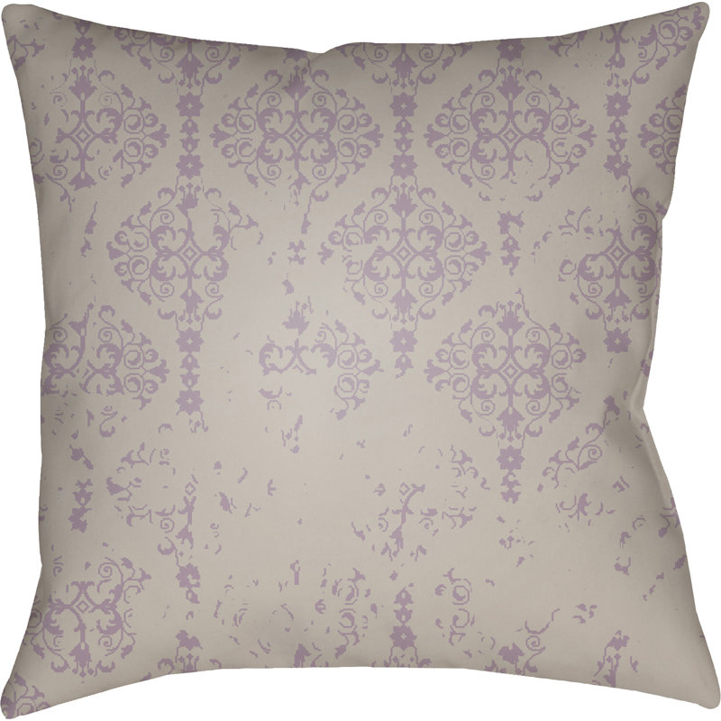 Damask Throw Pillow, 18" H x 18" W x 4" D, Pink/Gray