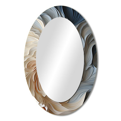 White And Blue Feather Spiral II - Large Oval Wall Mirror On Metal
