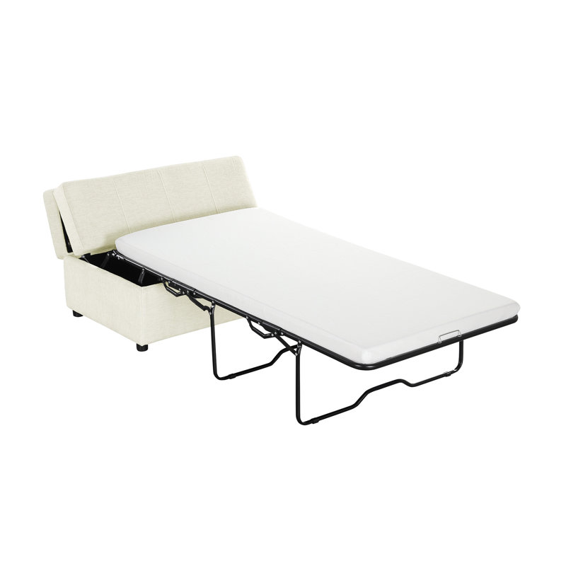 Twin Size Folding Ottoman Sleeper Bed With Mattress Convertible Guest Bed, White
