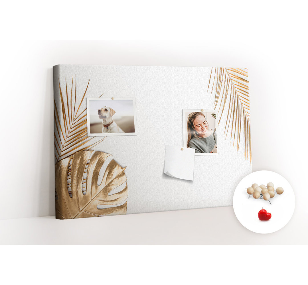 Wall Mounted bulletin board print wall art notice boards decorative corkboard Tropical leaves gold