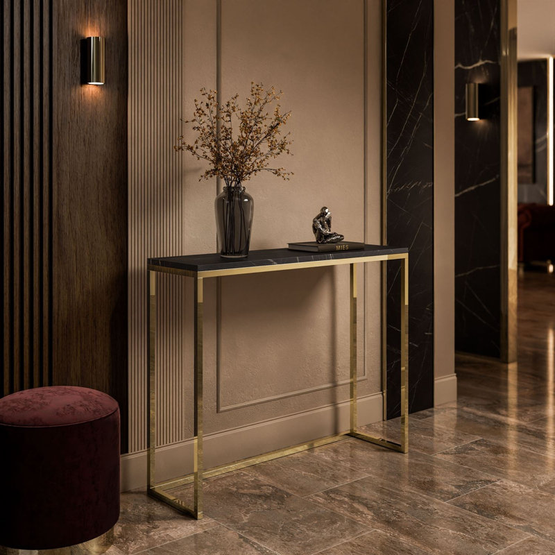 MODERN II Console Table, 100 cm, Gold Chrome / Black Grigia Pietra