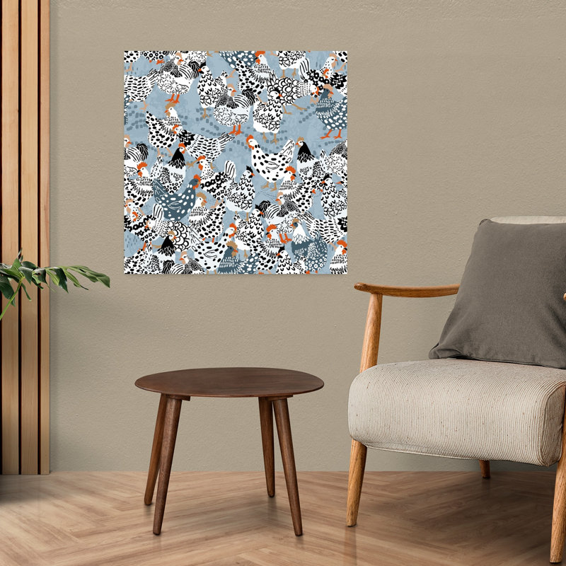 «Farmhouse Chickens», motif abstrait rustique, oiseau, paysage, nature, art mural, H 24 po x l 24 po