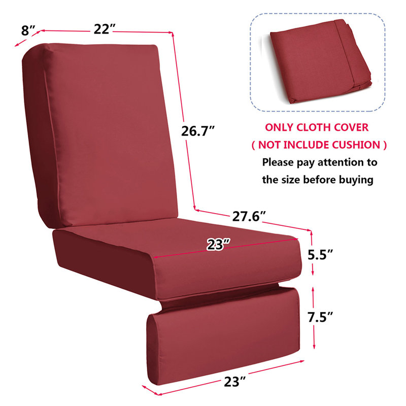 Housse de coussin de fauteuil inclinable pour patio, housse de remplacement pour l'extérieur résistante aux intempéries