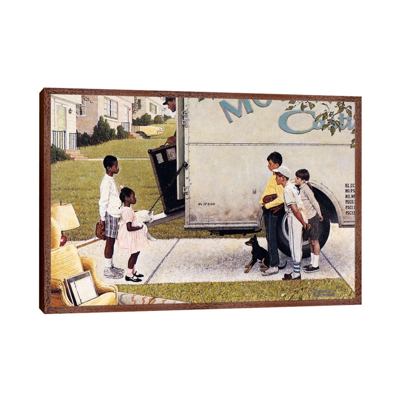 Moving In (New Kids In The Neighbourhood) by Norman Rockwell - Print on Canvas, 66.04 cm H x 45.72 cm W, Brown Framed