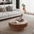 31.5" Modern Round Coffee Table With Storage Solid Wood Veneered Coffee Table Accent Tea Table-1452732521