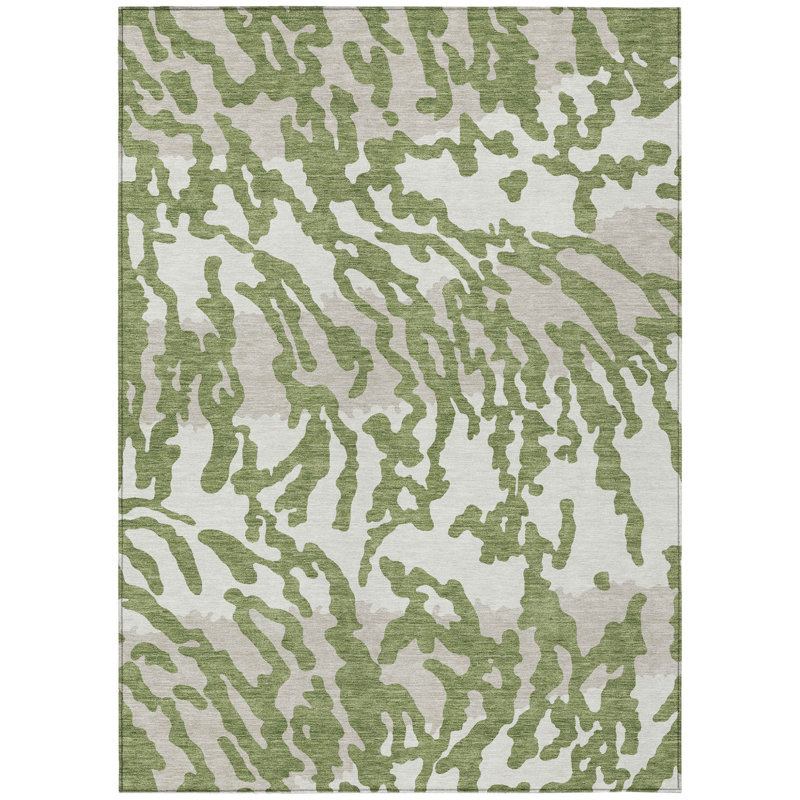Tapis intérieur lavable à motif animal vert et gris 8 'X 10'