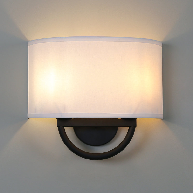 White Fabric Shade Wall Sconces, Matte Black, Matte Black