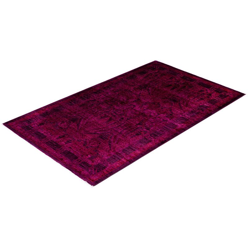 Tapis mauve en laine noué à la main Carbone 2 pi 10 po x 5 pi 1 po