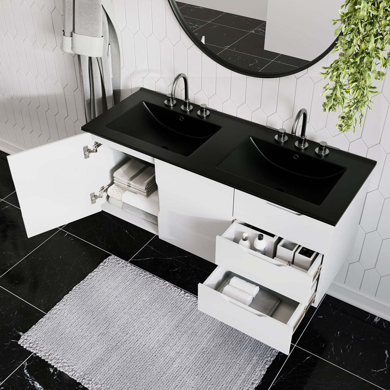 Meuble-lavabo à double cuve 48 po Vitality, Noir, Blanc