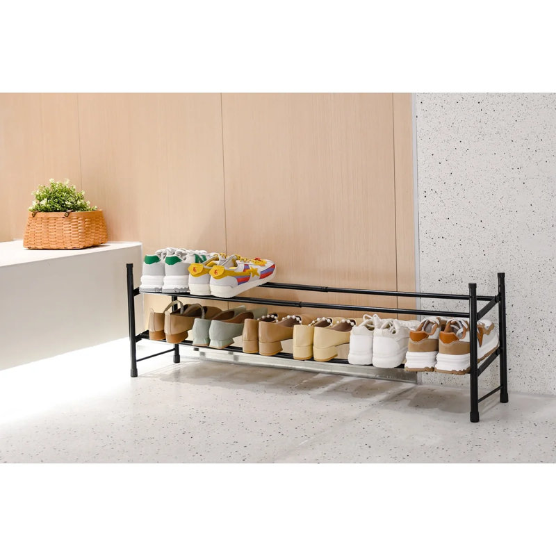 Silver - 2-Tier Expandable Shoe Rack, Black