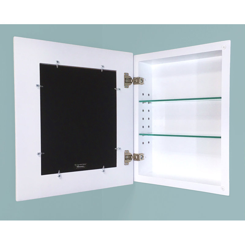 13.125'' W 16'' H Recessed Framed Medicine Cabinet Mirror 2 Adjustable, Shaker White