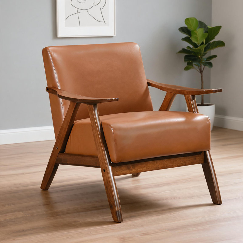 Pour les salons, les chambres à coucher et les coins de lecture Chaise d'appoint compacte en similicuir brun classique, Brun