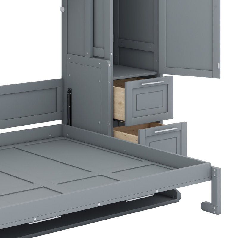 Lit escamotable Murphy avec placard et tiroirs, Gris