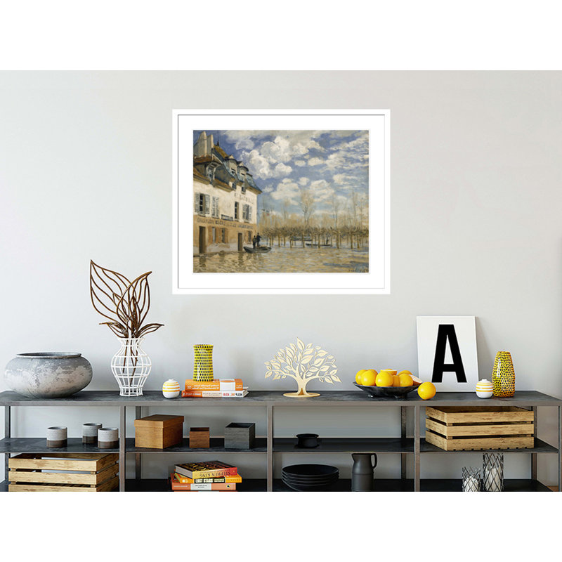 «The Barge Pendant The Flood Port Marly 1876» par Alfred Sisley, impression giclée encadrée, H 33,5 po x l 39,49 po
