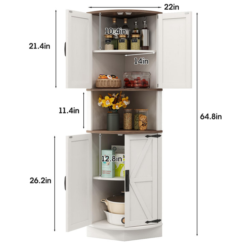 Grande armoire de coin 64,8 po Farmhouse, Blanc