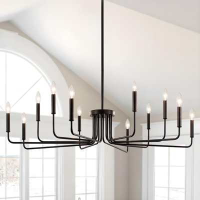 Lustre noir mat classique à 12 lumières de style bougie pour le salon