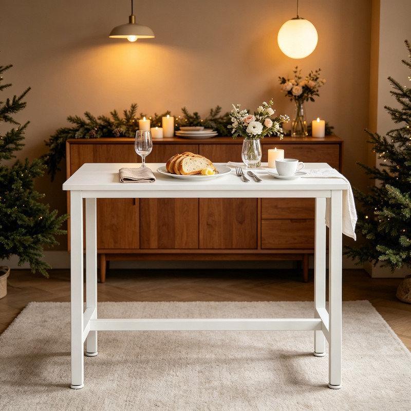 Metal Base Dining Table, White