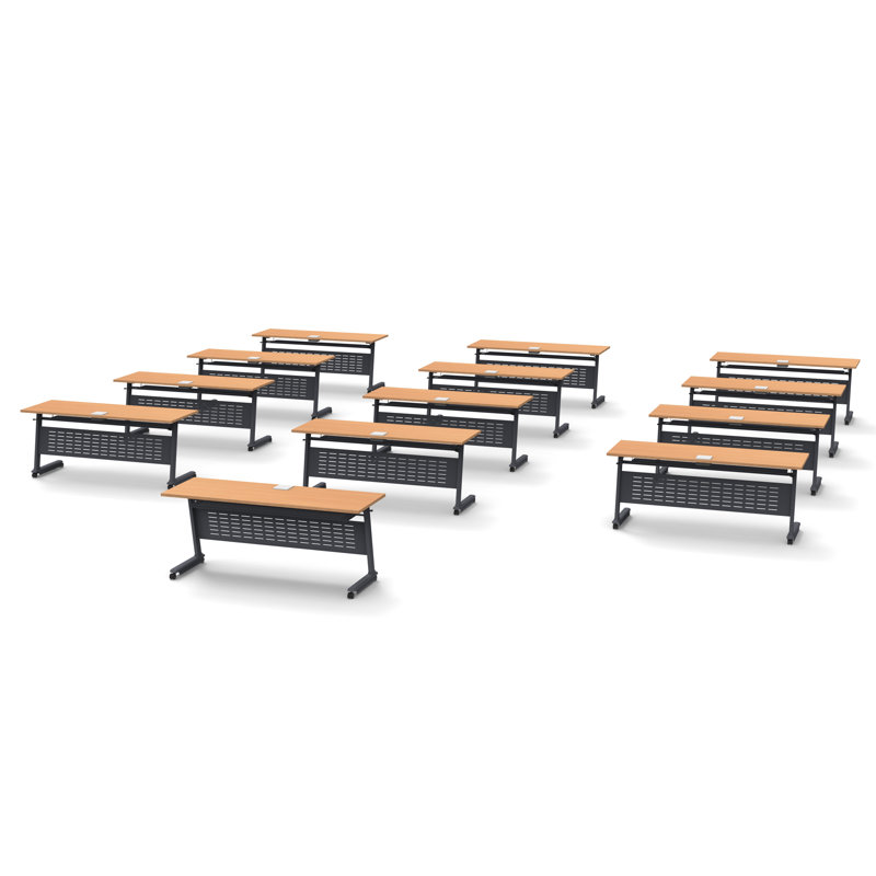 Tables Training Meeting Seminar Classroom 13Pc Beech Folding Industrial Caster Z-Base. Tables Connect.  Modesty Panel, Shelf, Power+Usb Outlet. Fold+Nest For Storage (Seating Not Included).