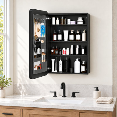 Ahn Bathroom Medicine Cabinet with Mirror, Recessed or Surface Mount, Adjustable Shelves & Behind Door Storage