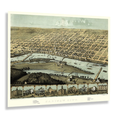 «1867 Saginaw Michigan Map Wall Art» sur