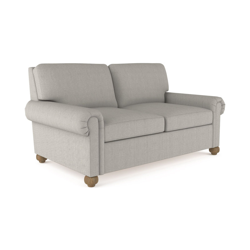 Causeuse Leroy, Patiné, Lin à tissage carré argenté, H 36 po x l 60 po x P 43 po
