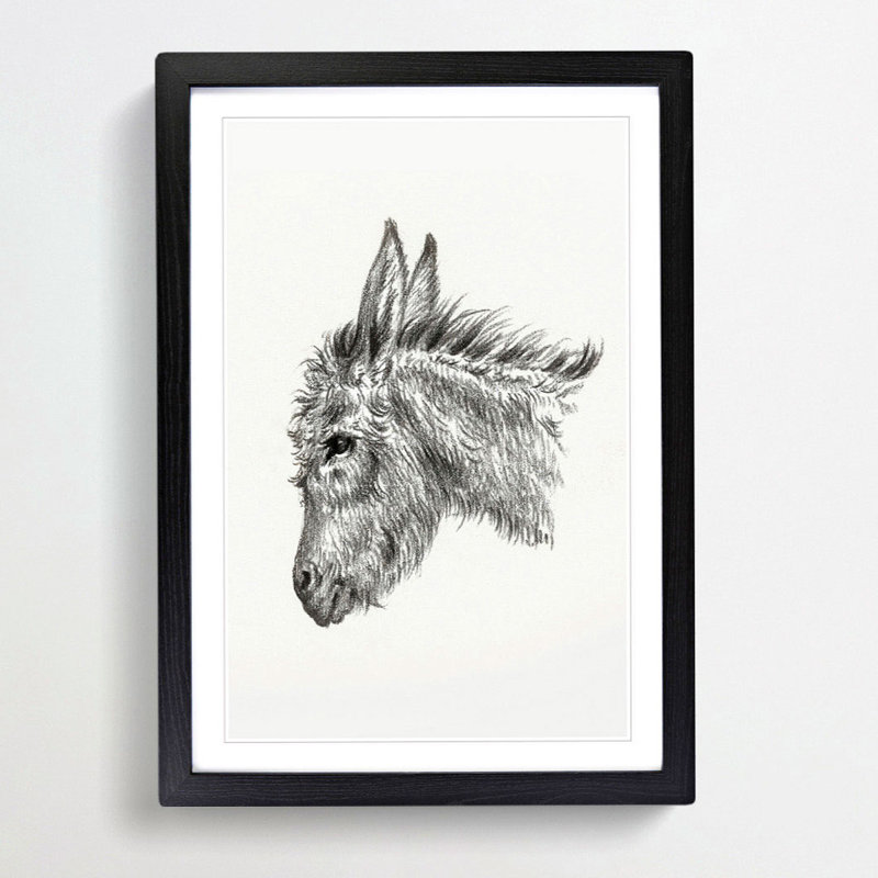 Head of a Donkey by Jean Bernard - Picture Frame Drawing Print, Black Framed, 48cm H x 36cm W x 2cm D