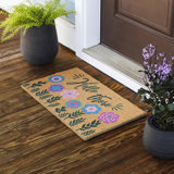 Natural Coir Fibre Doormat, Anti-Slip Mat Backing Hello There Flowers