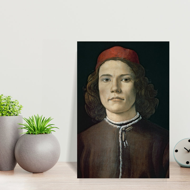 Portrait d'un jeune homme, vers 1480-1485. Estampe d'art mural abstraite et contemporaine., H 18 po x l 12 po