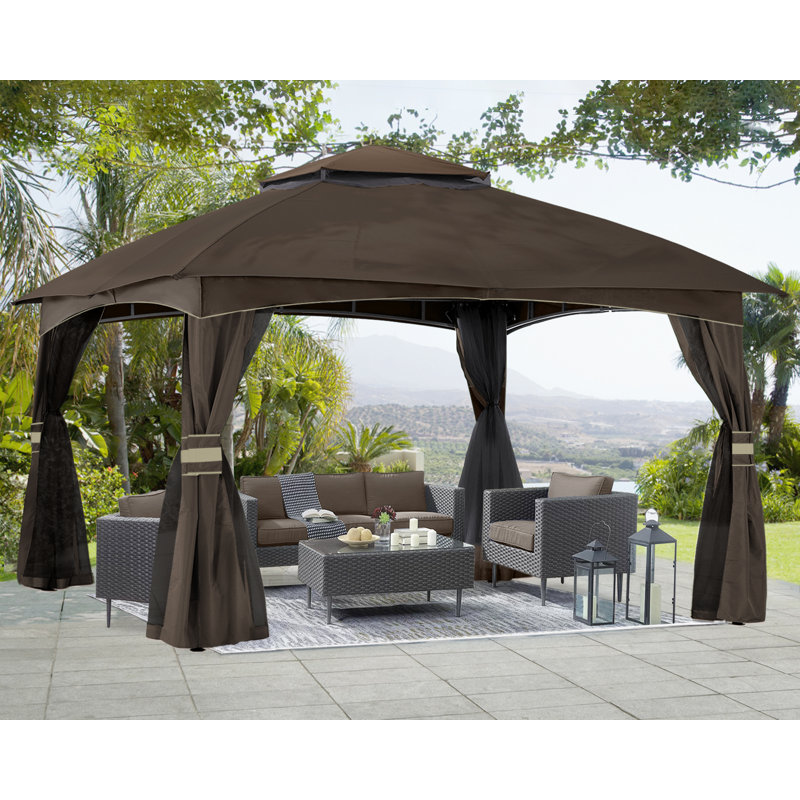 Steel Patio The Soft Roof Gazebos, Brown, 110" H x 143" W x 118" D