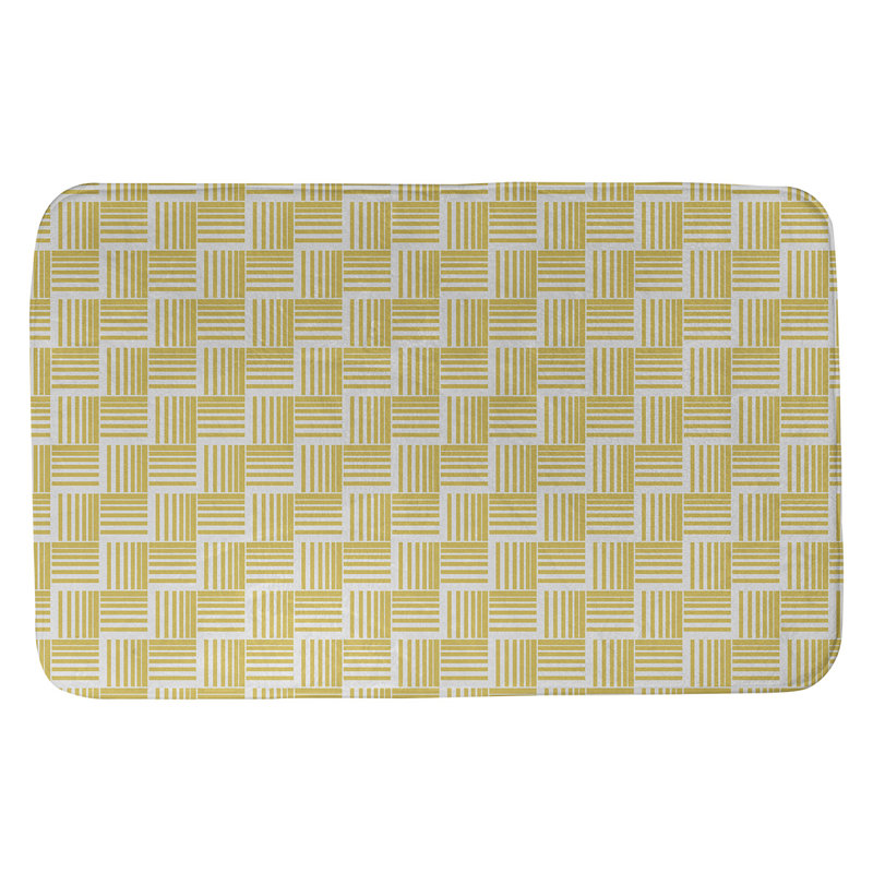 Tapis de bain géométrique antidérapant rectangulaire à rayures baskettressées, l 21 po x L 34 po, Jaune/gris