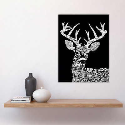 Deer Black Tribal Pattern Stag Design Wall Art Print