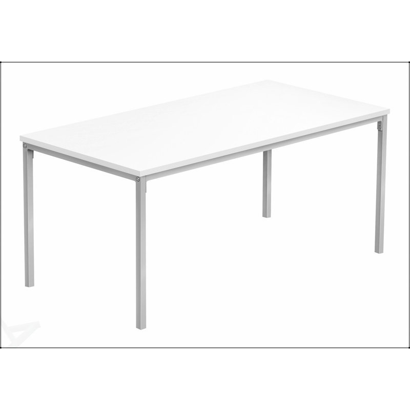 Table basse moderne et moderne, plateau en stratifié blanc élégant avec pieds robustes en métal gris pour des salons élégants.