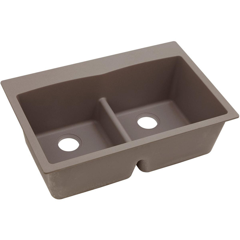 Quartz Classic 33" x 22" x 10" Double Basin Drop-In Kitchen Sink, Greige