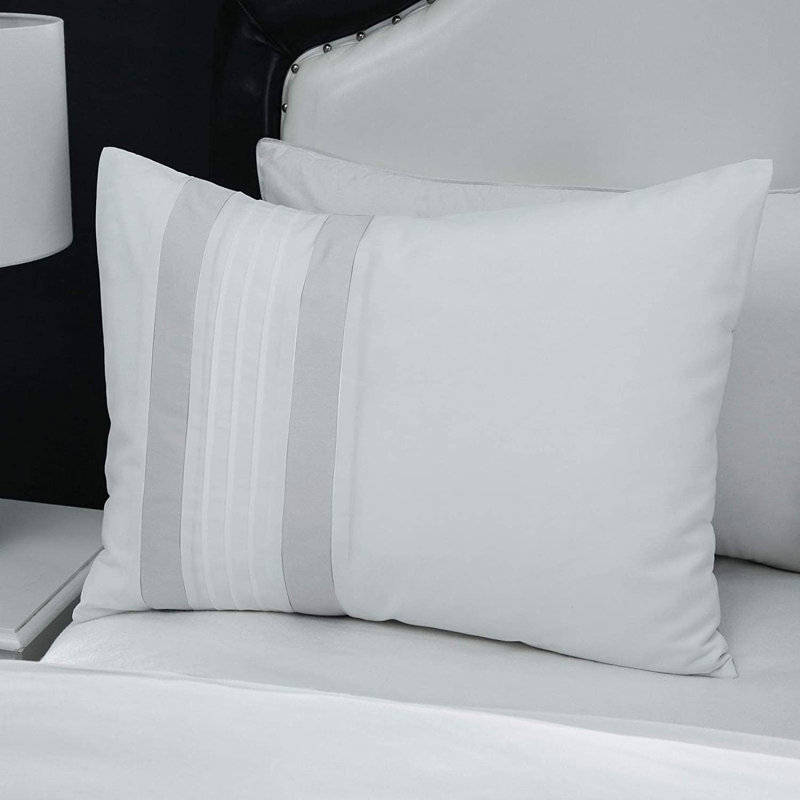 7-Piece Bohemian Embroidery Pleated Stripe Comforter Set , Gray, Queen Comforter + 6 Additional Pieces