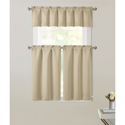 3 Piece Room Darkening Rod Pocket Cafe Kitchen Curtain Tier & Valance Set