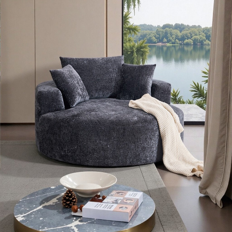Méridienne pivotante à 360 ° - Conception peu encombrante avec revêtement en chenille de qualité supérieure, Noir