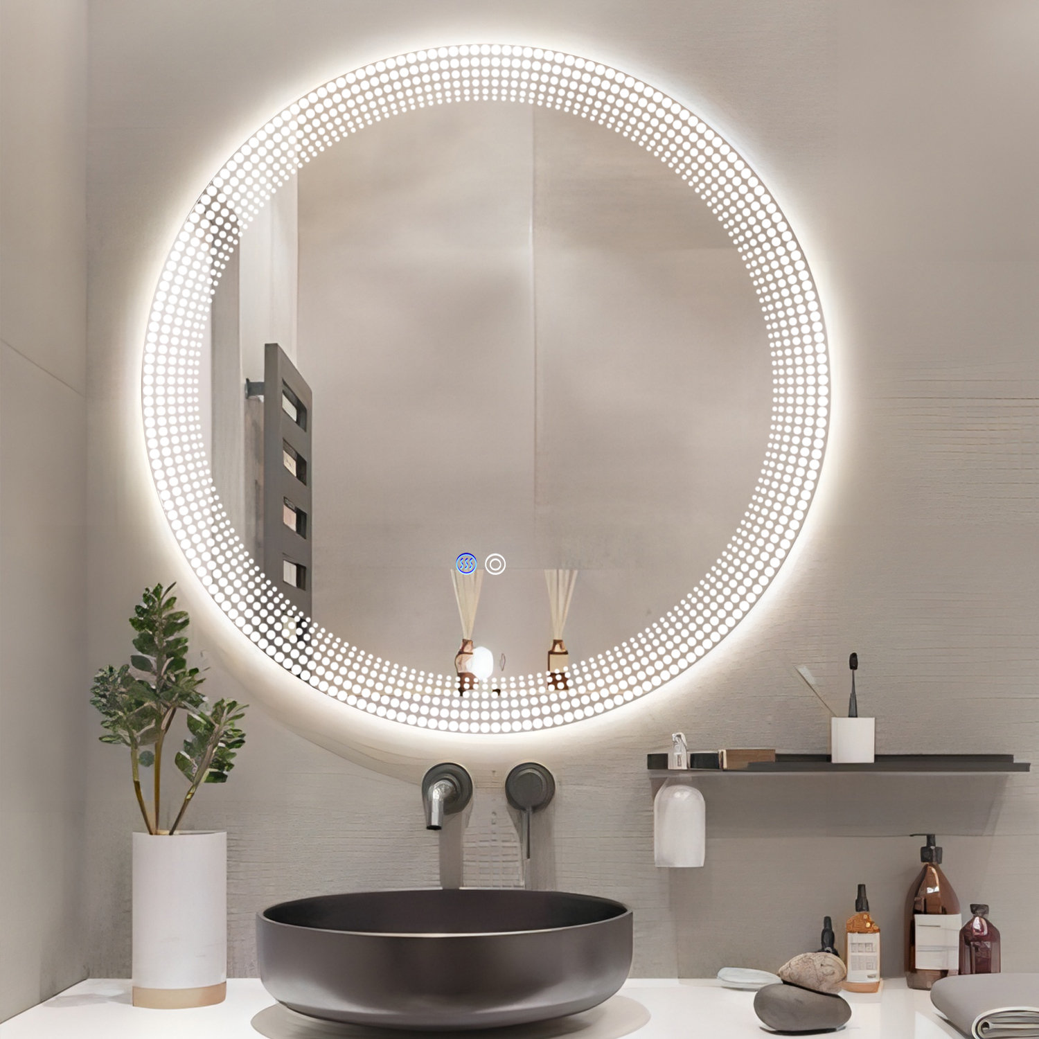 Ivy Bronx Genessy Round LED Wall Mirror | Wayfair