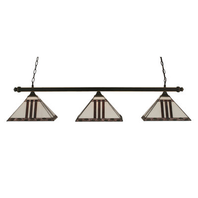 Square 3 Light Bar With 14" Purple & Metal Leaf Art Glass