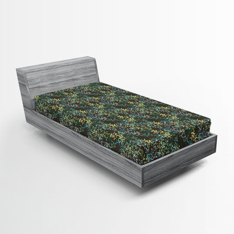 Drap-housse Ambesonne, Drap-housse de taille simple, Écume de mer, amande, vert, bleu sarcelle / flora