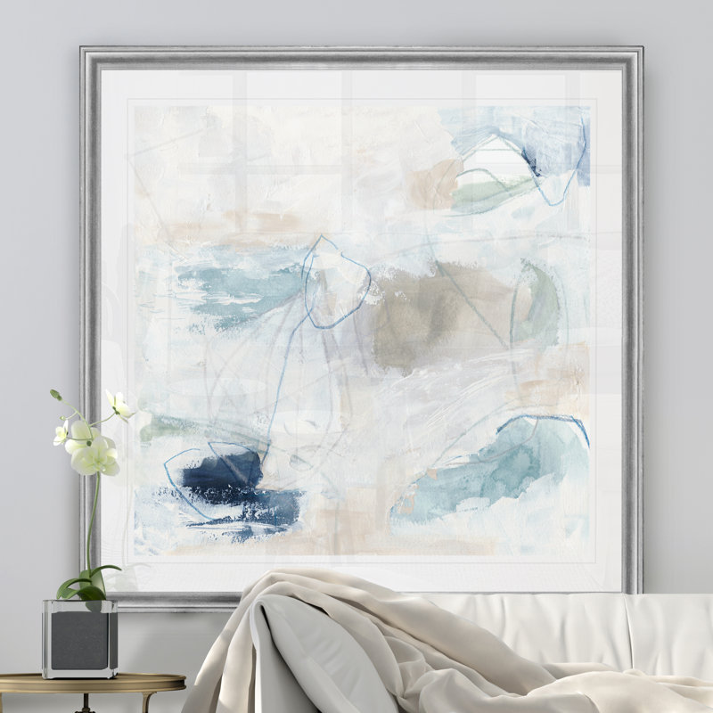 Pebble Coast IV, peinture sur toile, Cadre argenté, H 17,5 po x l 17,5 po x P 1,5 po