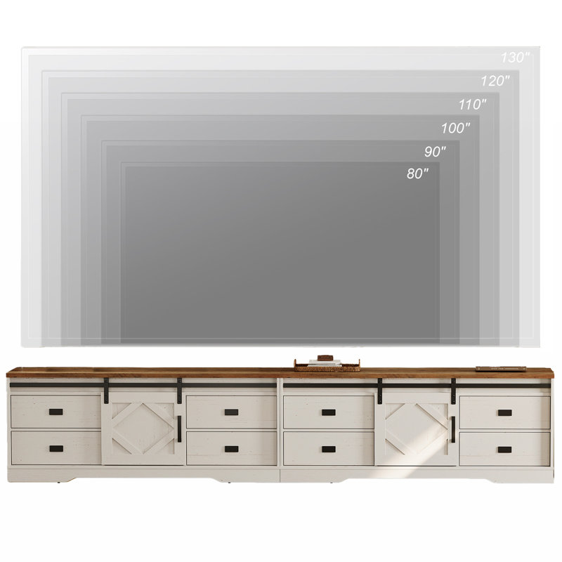 Laziza Farmhouse 2 In 1 TV Stand For Up To 130" Tvs, Wood Entertainment Center With 8 Drawers And 2 Sliding Barn Door