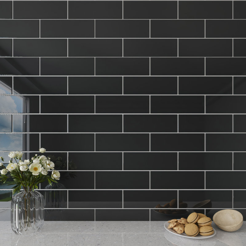 Glass Subway 4" x 12" Wall Tile, Black