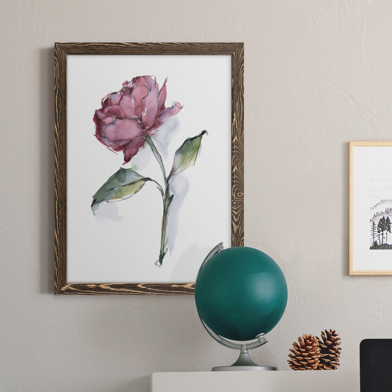 Watercolor Floral Contour III - Peinture sur toile encadrée, Cadre noyer, H 23 po x l 32 po x P 1 po