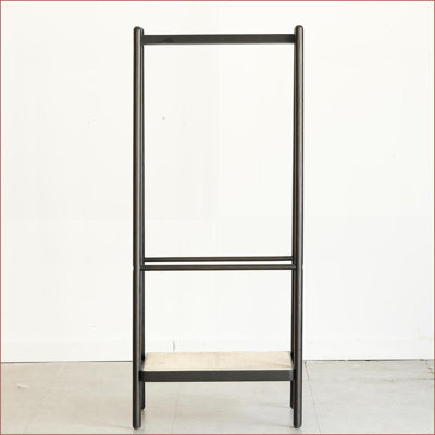 Portemanteaux avec tablettes, bois de chêne massif Portant à vêtements en rotin noir | Noir | Bois massif