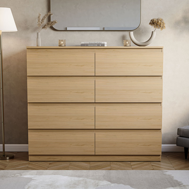Cunha 8 - Drawer Wide Chest of Drawers, Large Bedroom Storage Cabinet, Pine