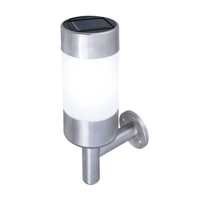 Stainless Steel 24.5cm H Solar Powered Integrated LED Frosted Glass Outdoor Wall Lantern with Dusk to Dawn