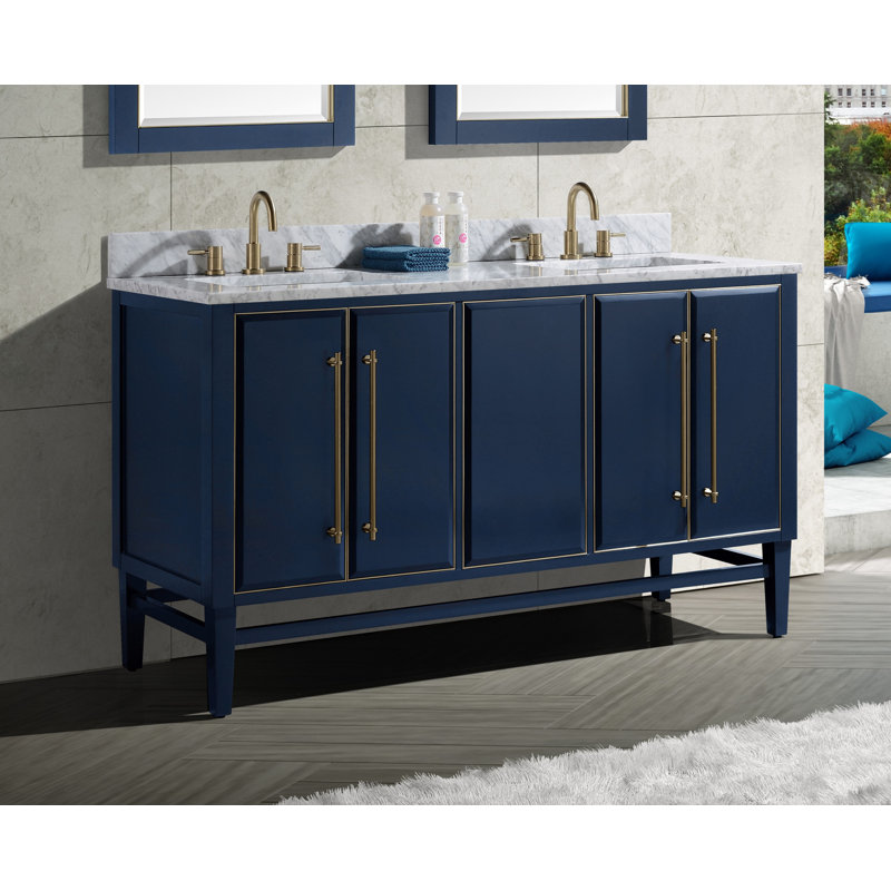 Base de meuble-lavabo double 60 po Ewen, Noir, Or