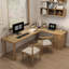 Bureaux en bois massif en L de couleur bois-107209659-107209658